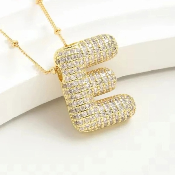 E Gold Initial Crystal Necklace - Picture 2 of 6